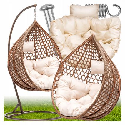 HUŚTAWKAKOKONFOTELBUJANYWISZĄCYKOSZOGRODOWYBRĄZOWYPREMIUM+PODUSZKI