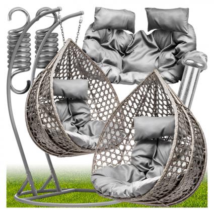 FOTELWISZĄCYROSAIDWUOSOBOWYKOSZKOKONPREMIUMSZARYPREMIUMGRUBYSPLOT