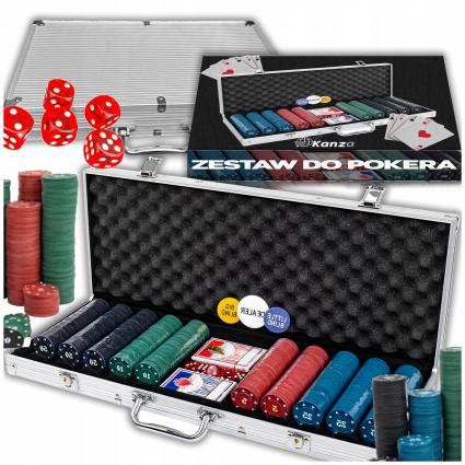 ZESTAWDOGRYWPOKERAKLASYCZNY500sztŻETONÓW+2TALIE+KOSTKI+WALIZKA