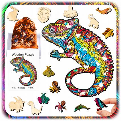 PUZZLEDREWNIANEKAMELEONDWUSTRONNE140ELUKŁADANKADZIECIDZIEŃDZIECKAStanopakowaniaoryginalne