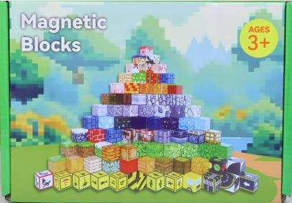 KLOCKIMAGNETYCZNEMINECRAFTSZEŚCIANY50KLOCKÓWUKŁADANIA+4FIGURKIWiekdziecka3lata+