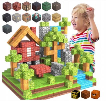 KLOCKIMAGNETYCZNEMINECRAFTSZEŚCIANY100KLOCKÓWUKŁADANIA+6FIGUREK