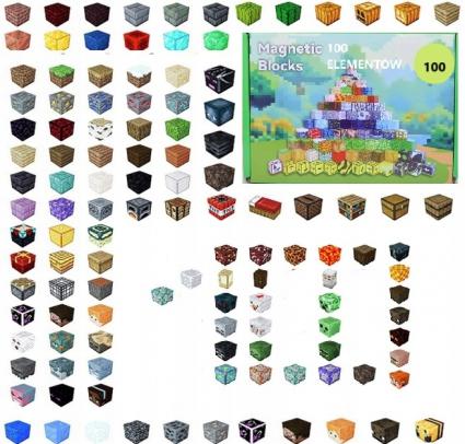 KLOCKIMAGNETYCZNEMINECRAFTSZEŚCIANY100KLOCKÓWUKŁADANIA+6FIGUREKMarkaAzaris