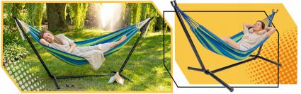 HAMAKOGRODOWYZESTELAŻEMDWUOSOBOWYSTOJAKDOHAMAKASTALOWY+POKROWIECMateriałstelażastal