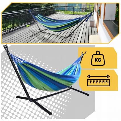 HAMAKOGRODOWYZESTELAŻEMDWUOSOBOWYSTOJAKDOHAMAKASTALOWY+POKROWIECStanopakowaniaoryginalne