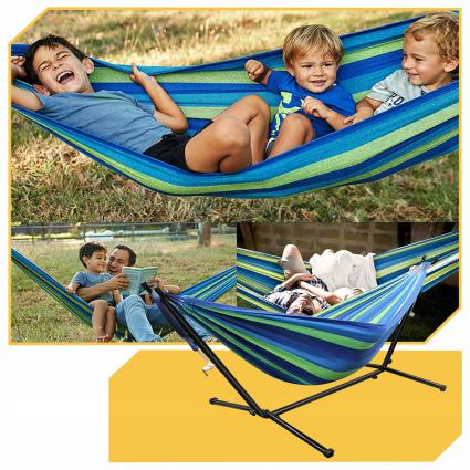 HAMAKOGRODOWYZESTELAŻEMDWUOSOBOWYSTOJAKDOHAMAKASTALOWY+POKROWIECMateriałwykonaniatkanina