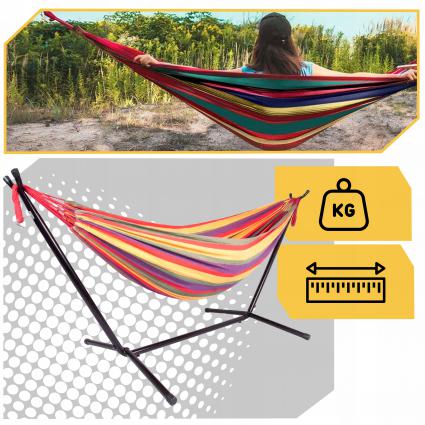 HAMAKOGRODOWYZESTELAŻEMDWUOSOBOWYSTOJAKDOHAMAKASTALOWY+POKROWIECStanopakowaniaoryginalne