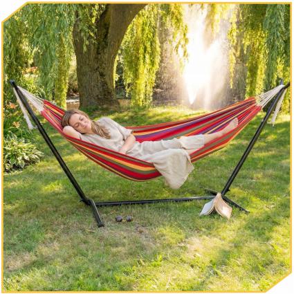 HAMAKOGRODOWYZESTELAŻEMDWUOSOBOWYSTOJAKDOHAMAKASTALOWY+POKROWIECProducentLewer