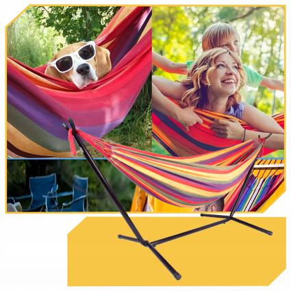 HAMAKOGRODOWYZESTELAŻEMDWUOSOBOWYSTOJAKDOHAMAKASTALOWY+POKROWIECMaksymalneobciążenie200kg