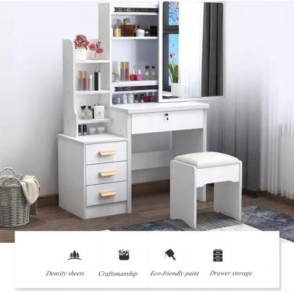 TOALETKADOMAKIJAŻULEDZLUSTREMNAPREZENTKOBIETYKOSMETYCZKA+TABORETSzerokośćmebla80cm
